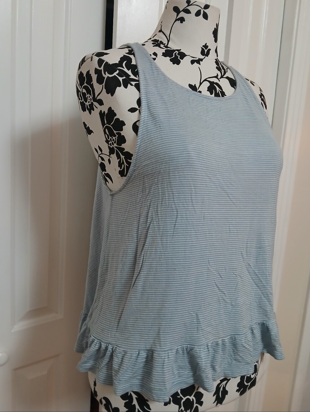 Mossimo Supply Co. Light Blue Striped Ruffle Hem Tank